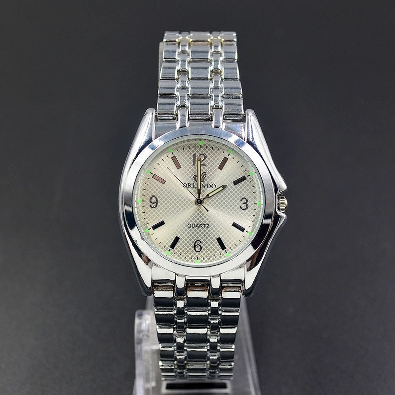 Round Metal Alloy Band Quartz Couple Wrist Watch - lecapmode