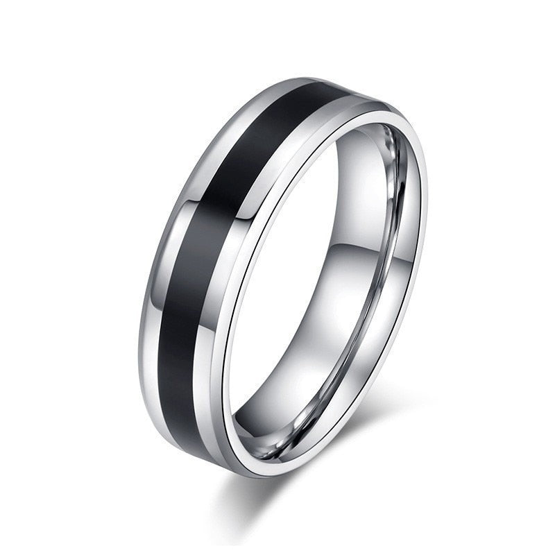 Stainless steel Silvery Black Couple Wedding Band Ring for Women Men Jewelry - lecapmode