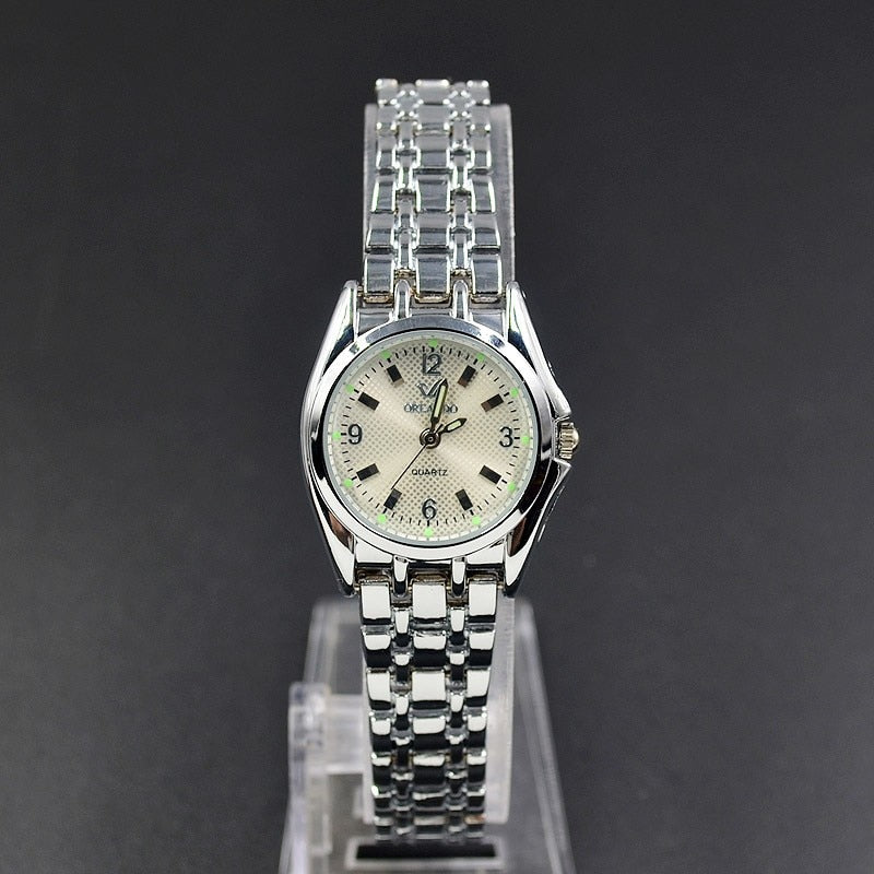 Round Metal Alloy Band Quartz Couple Wrist Watch - lecapmode