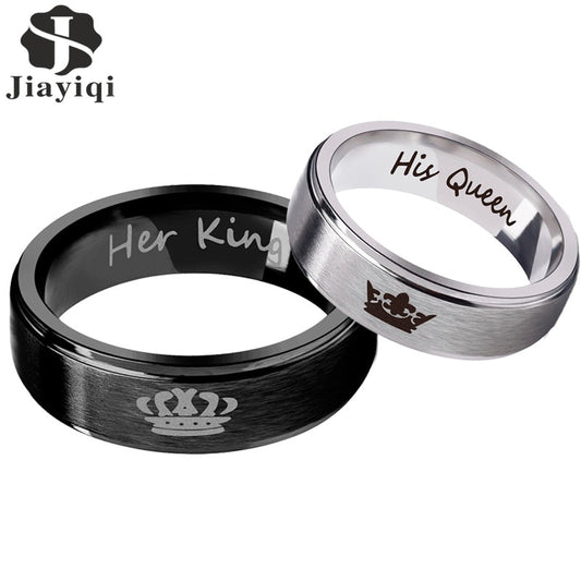 Queen King Couple Ring Crown Stainless Steel Wedding Jewelry - lecapmode