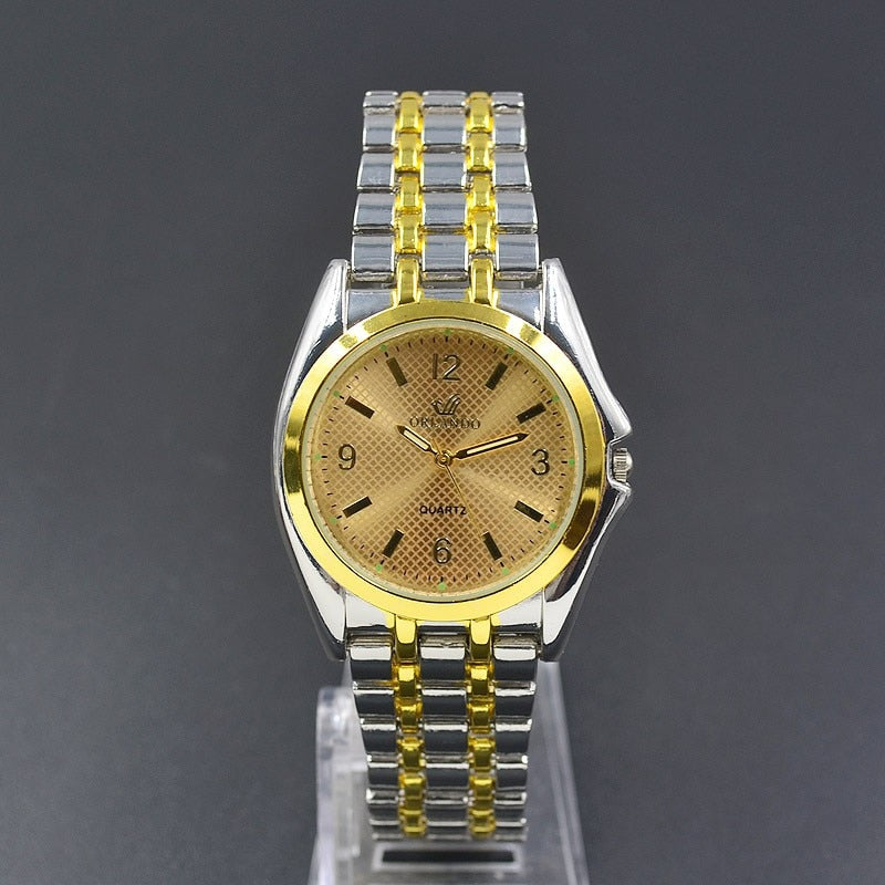 Round Metal Alloy Band Quartz Couple Wrist Watch - lecapmode