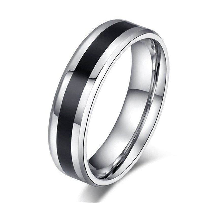 Stainless steel Silvery Black Couple Wedding Band Ring for Women Men Jewelry - lecapmode