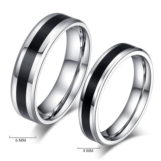 Stainless steel Silvery Black Couple Wedding Band Ring for Women Men Jewelry - lecapmode