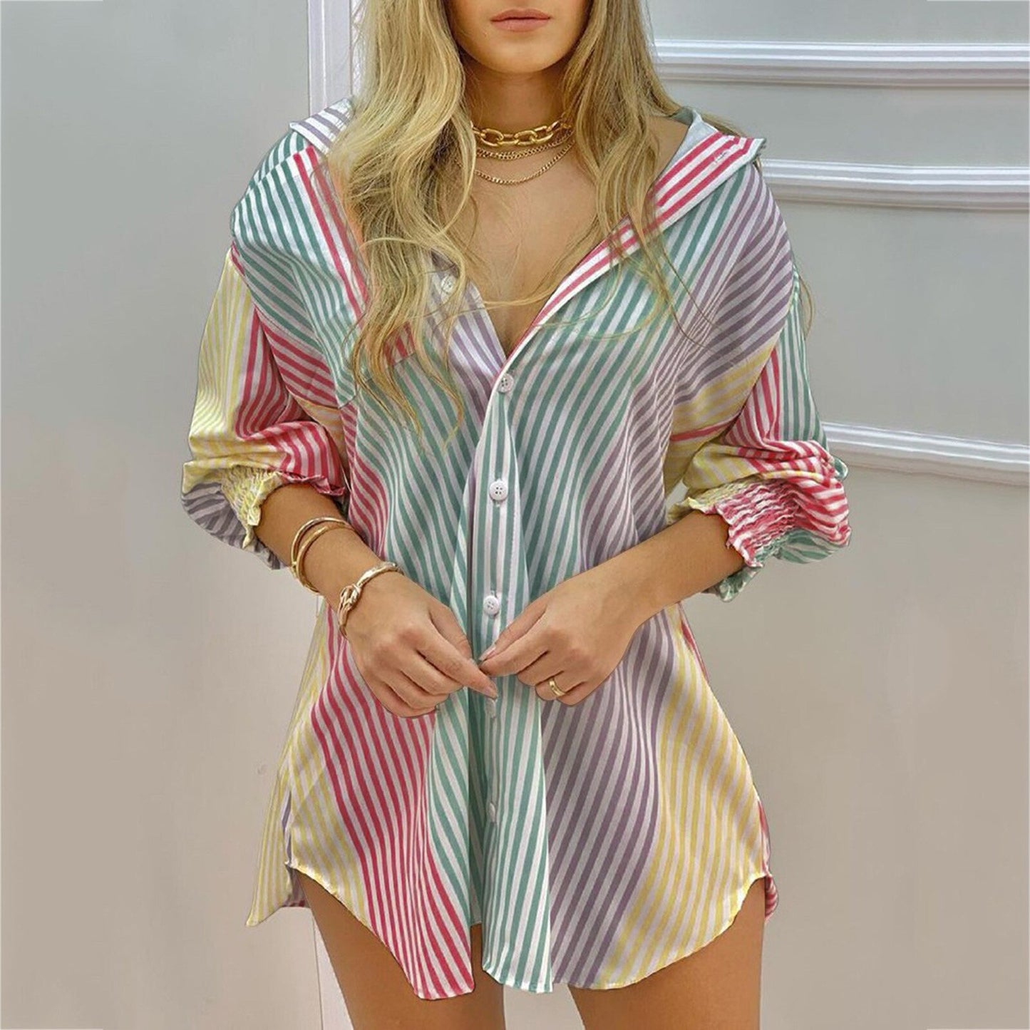 Summer Elegant Mini Dress Casual Female Robe Office Ladies Shirt - lecapmode