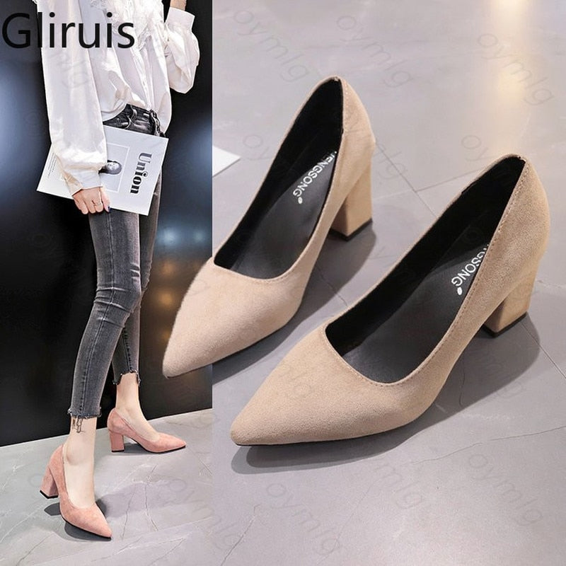 Thick High Heels Women Shoes Sexy Office Pointed Toe Work Ladies Footwear - lecapmode