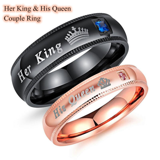 Fashion Couple Rings King Queen Romantic Zircon Crown Jewelry Gifts - lecapmode