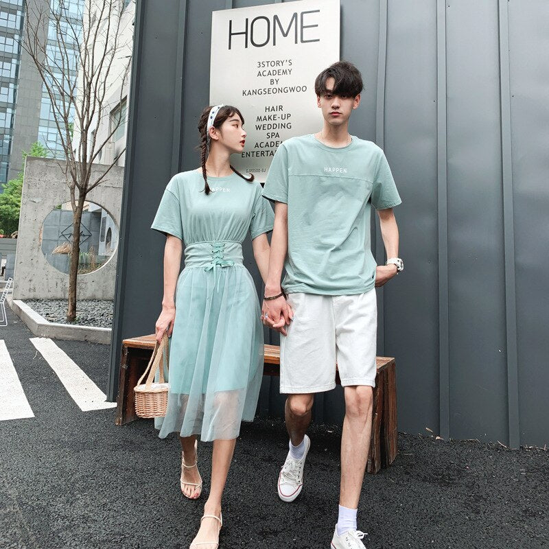 Couple Matching Clothes College School Korean Fashion Style Slim T-shirts Men Women - lecapmode