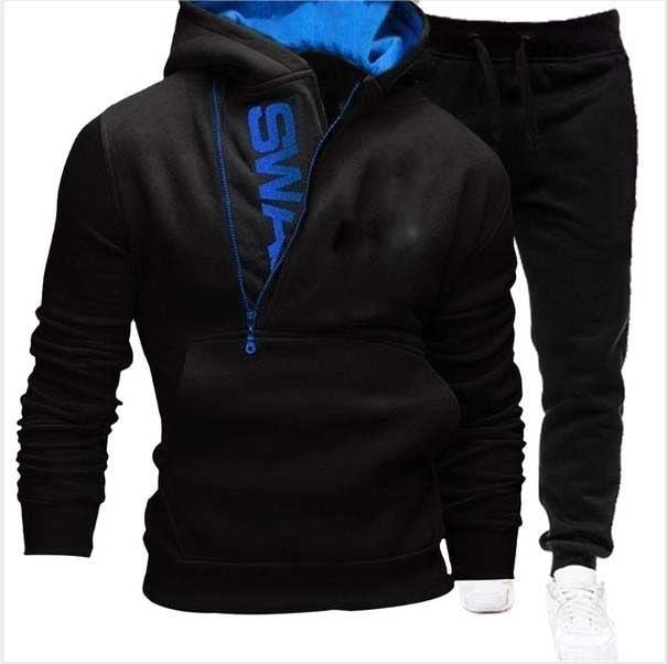 Men Tracksuits 2 Pieces Set Sweatshirt + Sweatpants Sportswear Zipper Hoodies - lecapmode