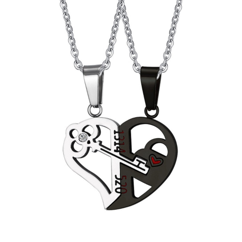 2 Piece Set Fashion Couple Pendant Necklace Broken Heart Women Men Jewelry Gift - lecapmode