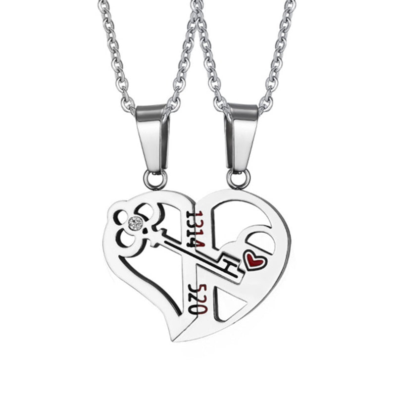 2 Piece Set Fashion Couple Pendant Necklace Broken Heart Women Men Jewelry Gift - lecapmode