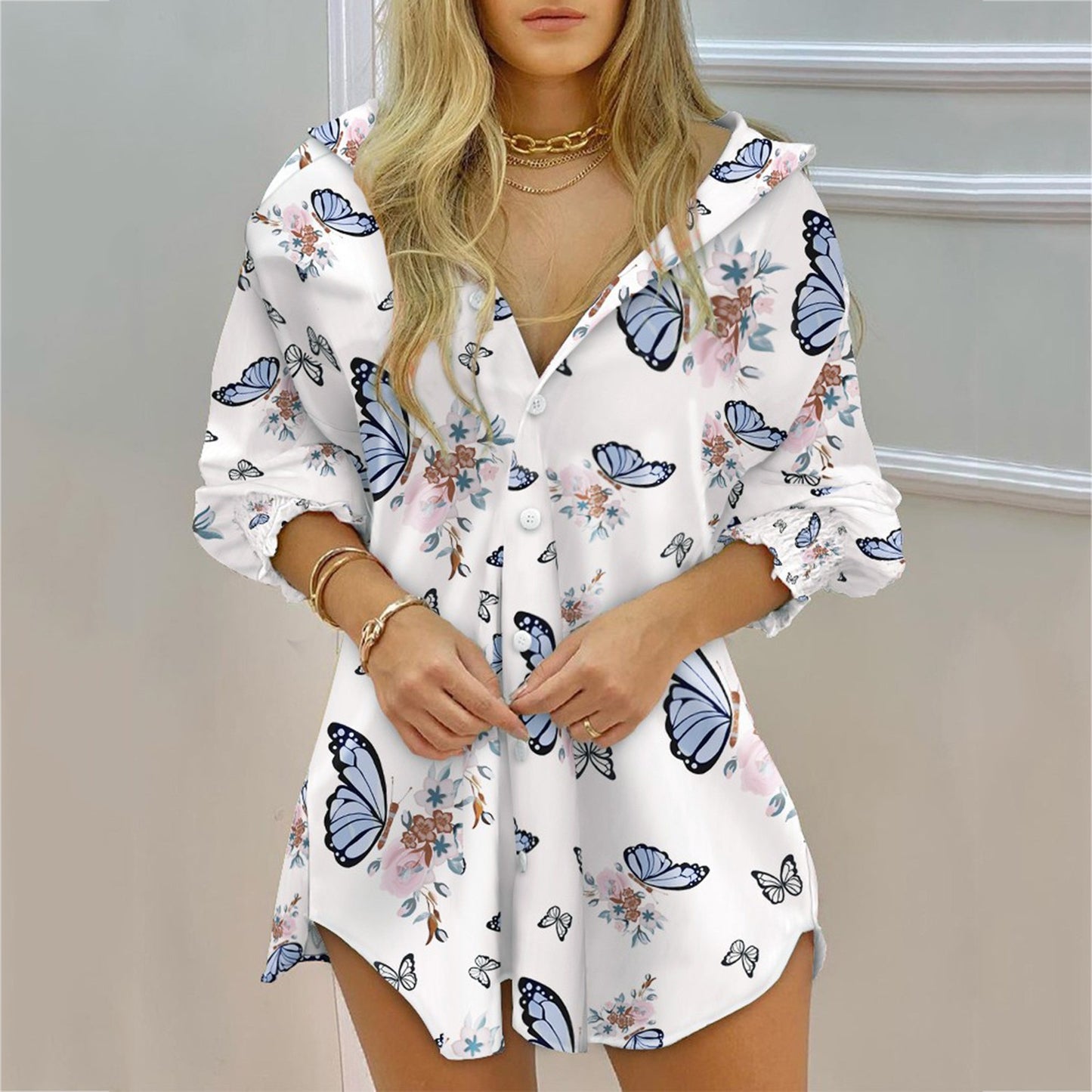 Summer Elegant Mini Dress Casual Female Robe Office Ladies Shirt - lecapmode