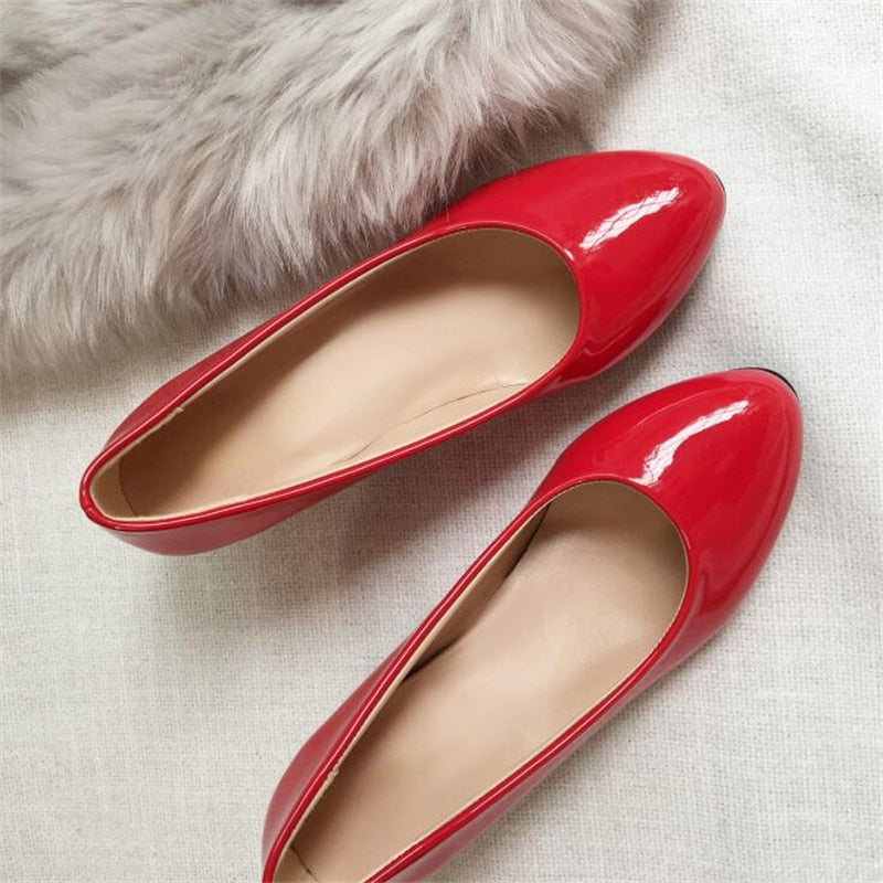 Women Leather Mid Heels New High Quality Shoes Classic Office Ladies White Red Sexy Heels - lecapmode