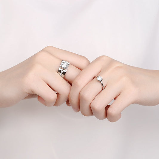 2 Pcs Love Heart Zircon Couple Rings Set Fashion Lover Bridal Wedding Engagement Gifts - lecapmode