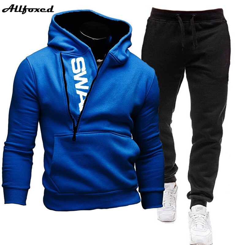 Men Tracksuits 2 Pieces Set Sweatshirt + Sweatpants Sportswear Zipper Hoodies - lecapmode