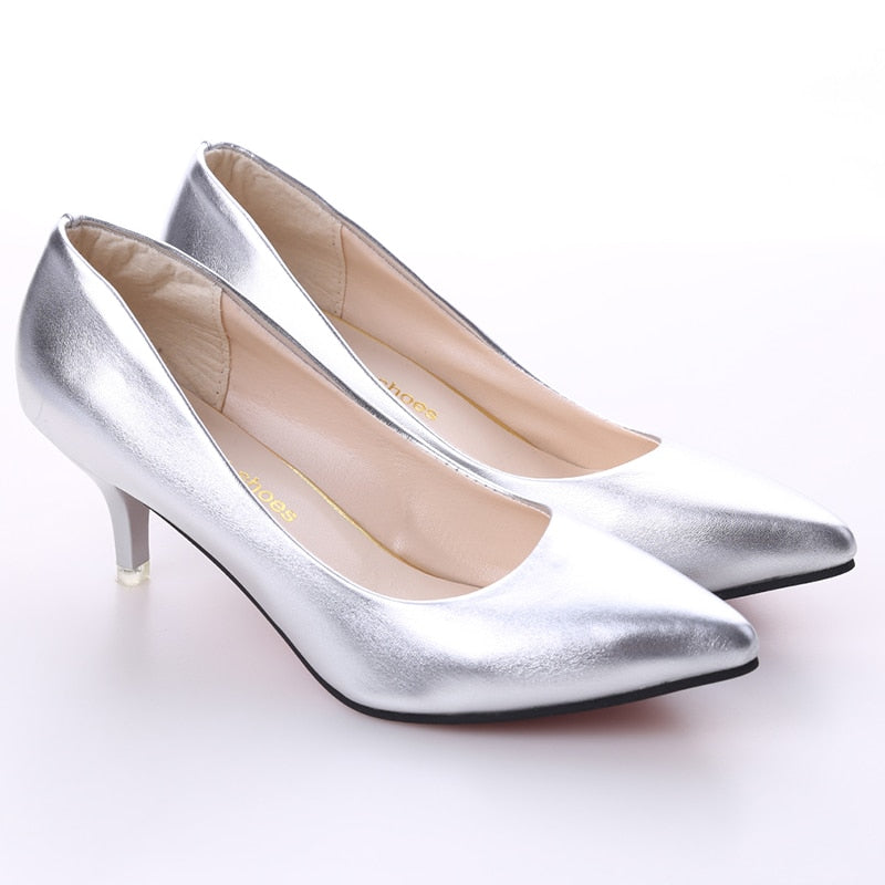 Women Shoes Elegant Heeled Party Pointed Toe Leather Thin Heels - lecapmode