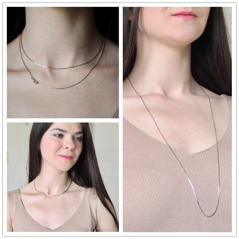 Slim Real 925 Sterling Silver Chains Long Necklace Women Jewelry - lecapmode