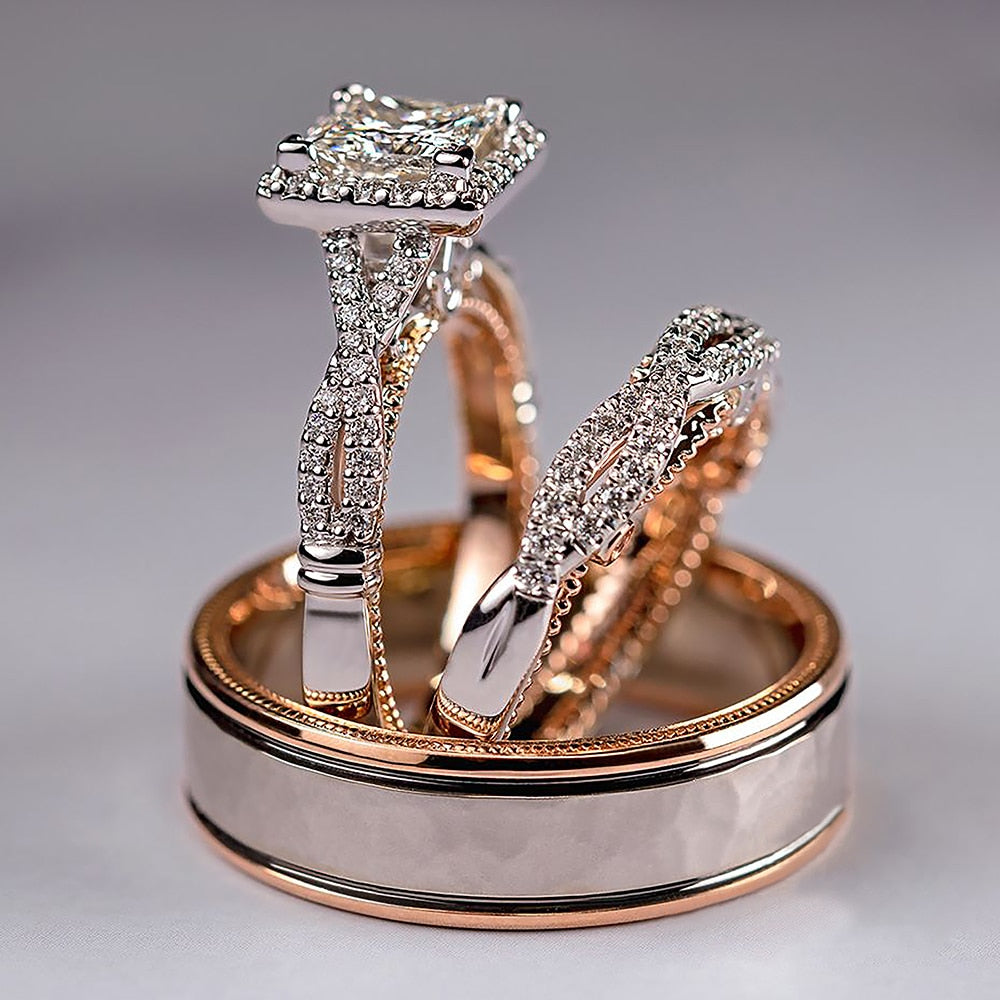 Couple Rings Stainless Steel Zircon Men Women Wedding Band Valentine Jewelry - lecapmode