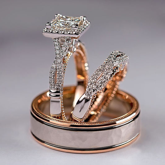 Couple Rings Stainless Steel Zircon Men Women Wedding Band Valentine Jewelry - lecapmode