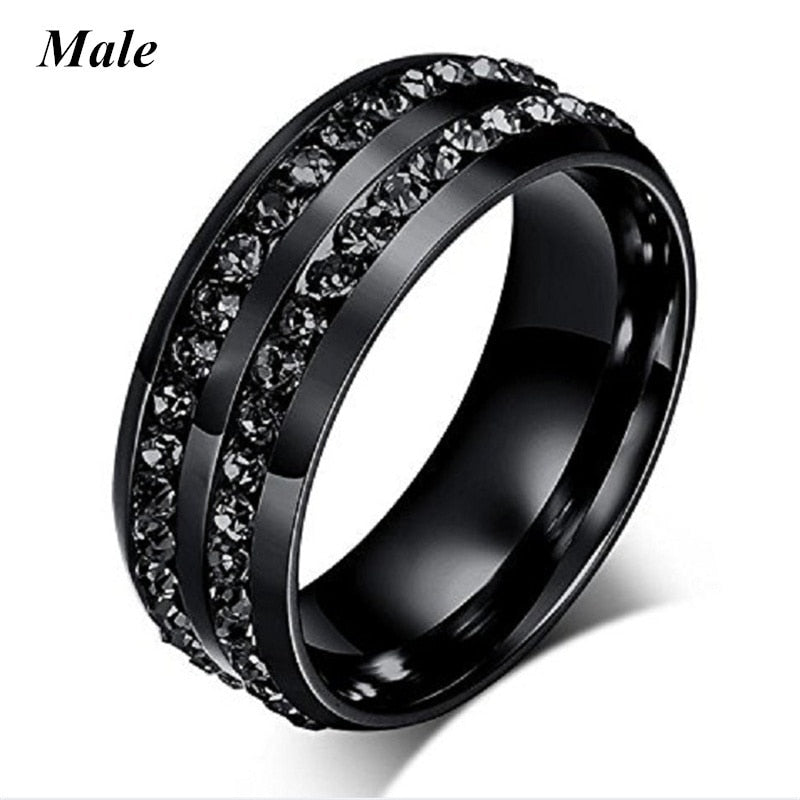 Black Heart Crystal Couple Rings Set Men Women Ring Wedding Jewelry - lecapmode