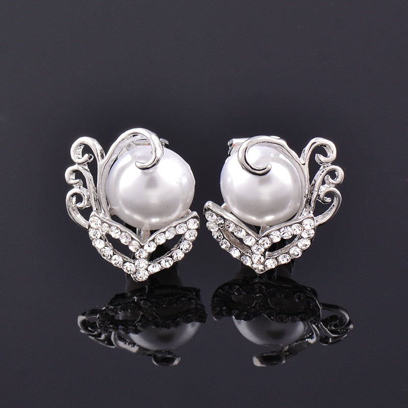 Pearl Clip On Earrings Silver Color Bride Wedding Jewelry - lecapmode