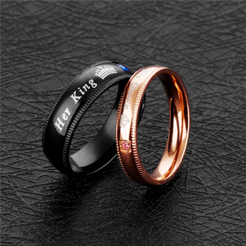 Fashion Couple Rings King Queen Romantic Zircon Crown Jewelry Gifts - lecapmode