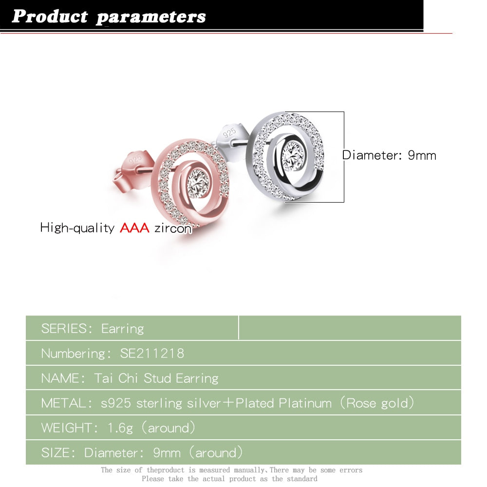 Women Original 925 Sterling Silver Earrings ] Cubic Zircon Round Rose Gold Earrings Fine Jewelry For Girlfriend - lecapmode