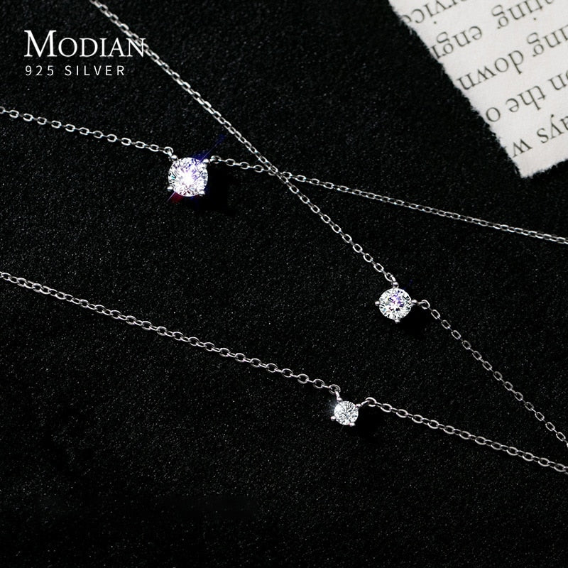 Modian Brands Simple 925 Sterling Silver Geometric Cut Sparkling Zircon Pendant Necklace - lecapmode