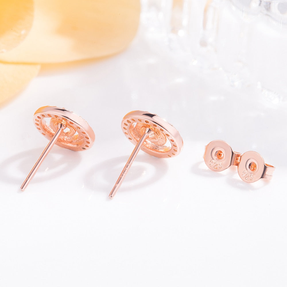 Women Original 925 Sterling Silver Earrings ] Cubic Zircon Round Rose Gold Earrings Fine Jewelry For Girlfriend - lecapmode