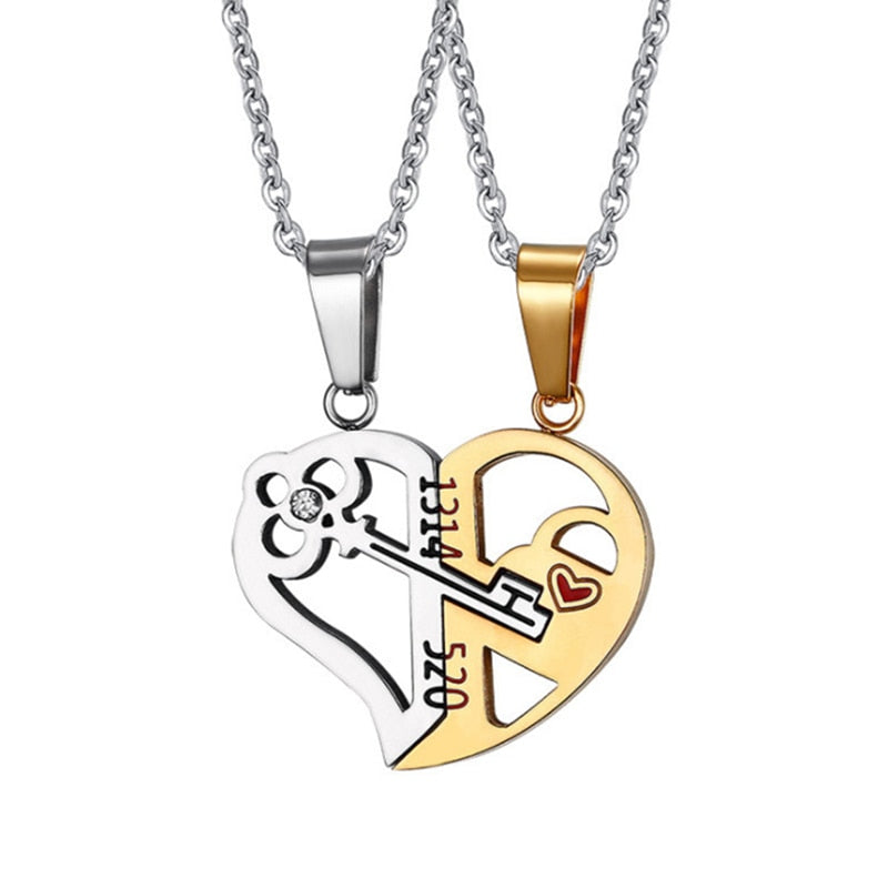 2 Piece Set Fashion Couple Pendant Necklace Broken Heart Women Men Jewelry Gift - lecapmode