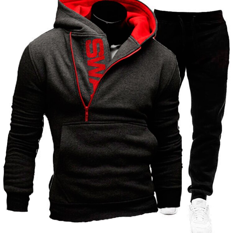 Men Tracksuits 2 Pieces Set Sweatshirt + Sweatpants Sportswear Zipper Hoodies - lecapmode