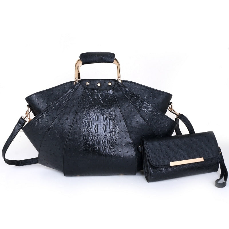 2PCS Fashion Female Luxury Designer Handbag High Quality Leather Ladies Shoulder Bag - lecapmode