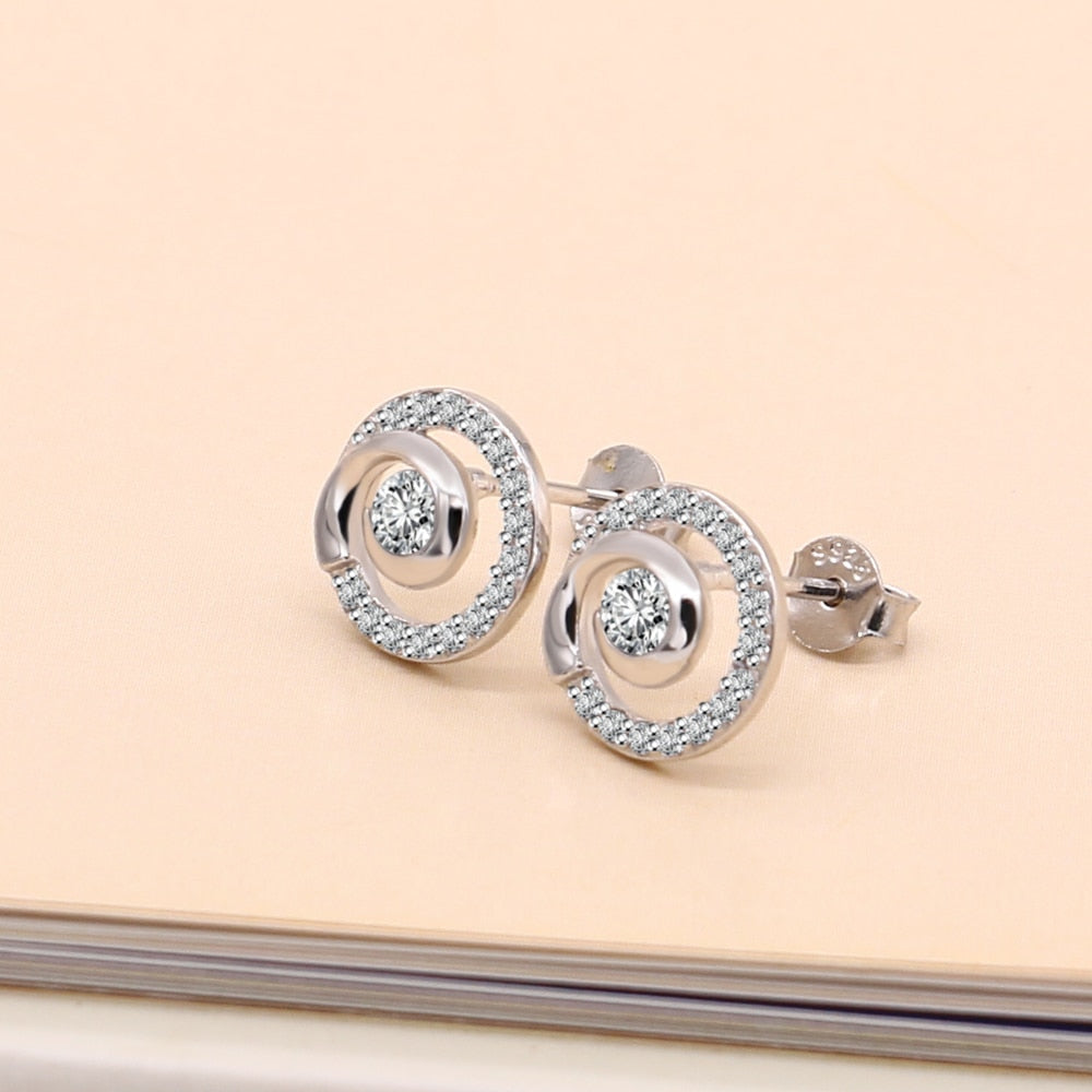 Women Original 925 Sterling Silver Earrings ] Cubic Zircon Round Rose Gold Earrings Fine Jewelry For Girlfriend - lecapmode