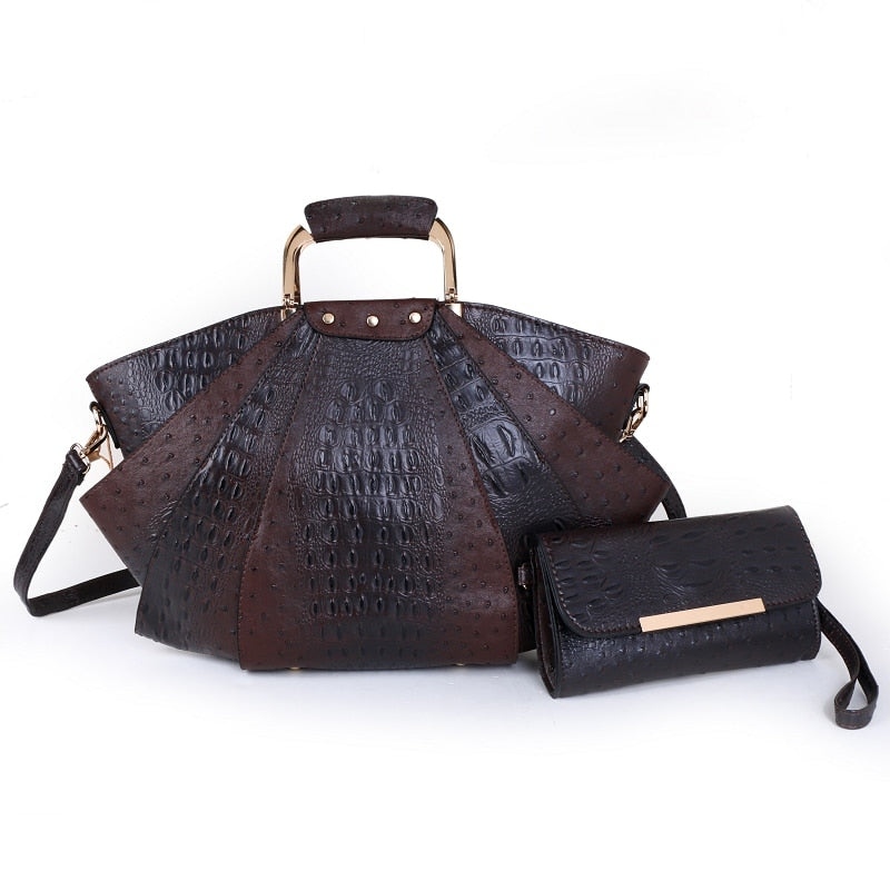 2PCS Fashion Female Luxury Designer Handbag High Quality Leather Ladies Shoulder Bag - lecapmode