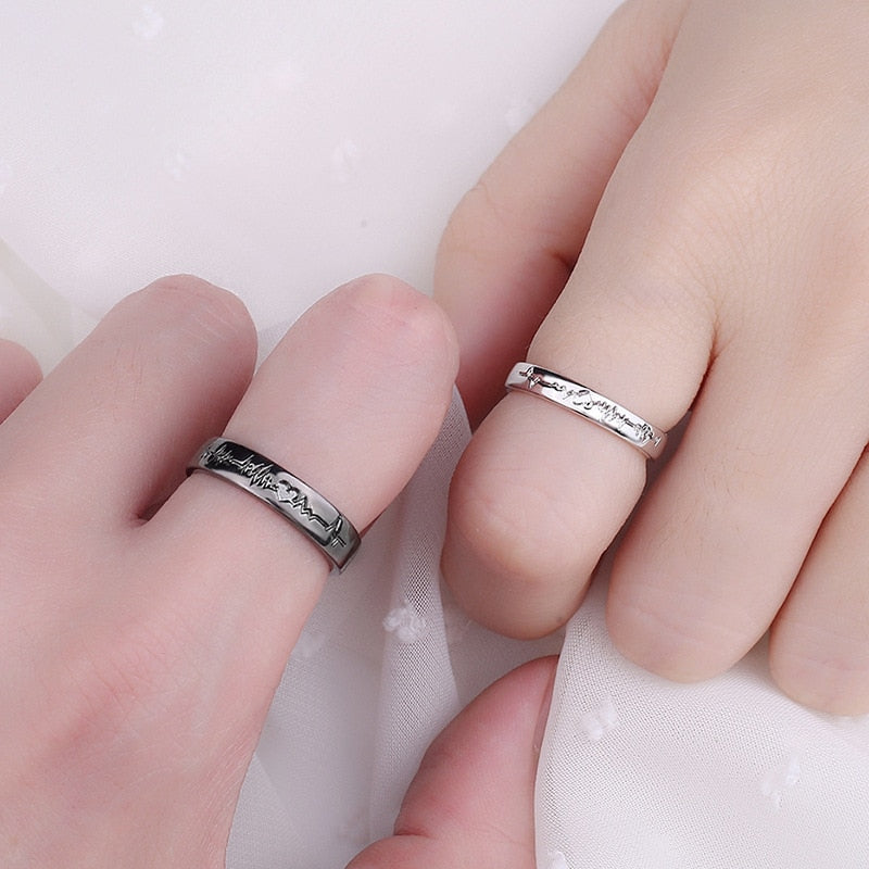 2Pcs Couple Adjustable Rings For Lover Black Silver Engagement Gift - lecapmode