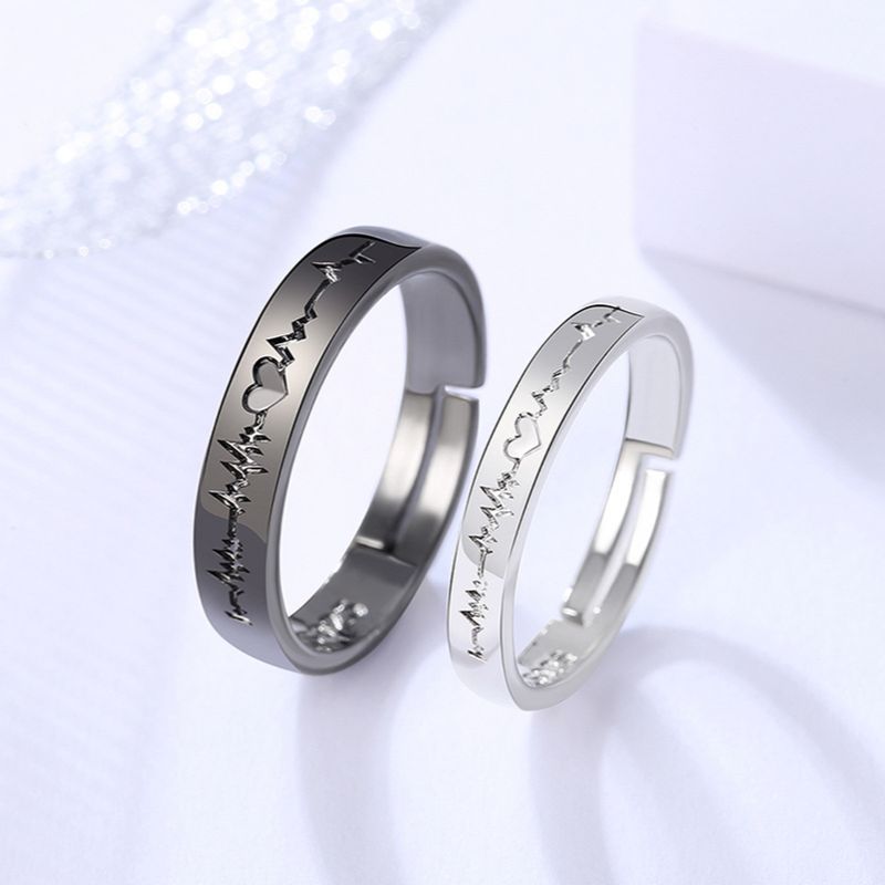 2Pcs Couple Adjustable Rings For Lover Black Silver Engagement Gift - lecapmode