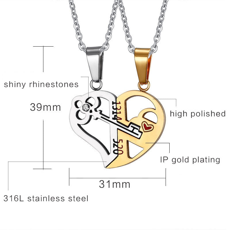 2 Piece Set Fashion Couple Pendant Necklace Broken Heart Women Men Jewelry Gift - lecapmode