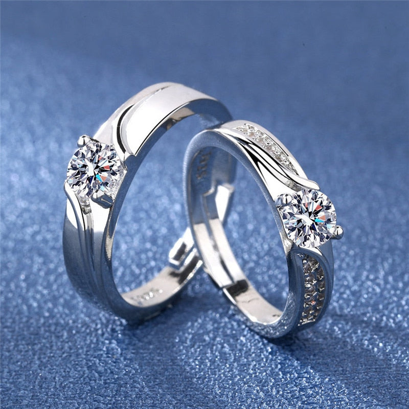 2 Pcs Love Heart Zircon Couple Rings Set Fashion Lover Bridal Wedding Engagement Gifts - lecapmode