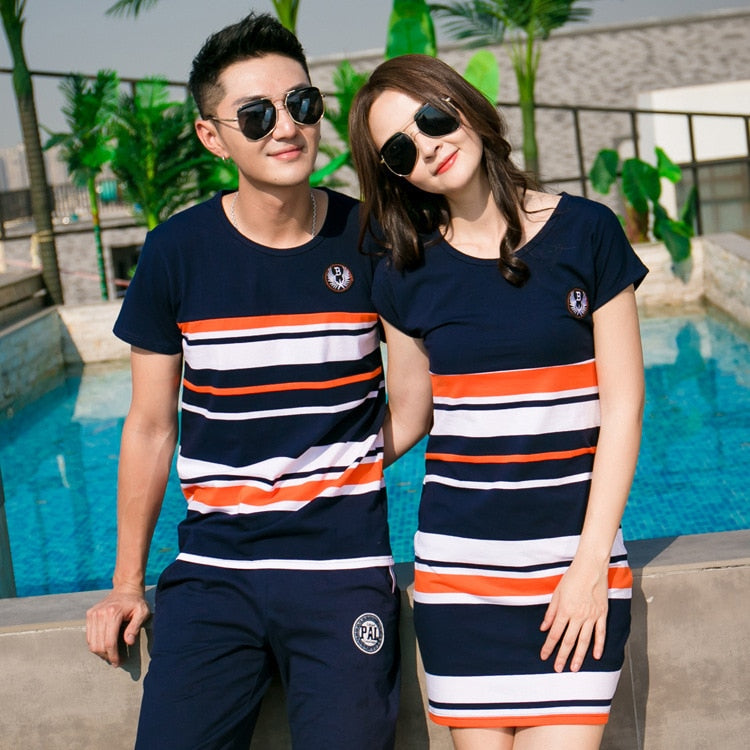 Couple Matching Clothes T-Shirts Fashion Lovers Women Men Summer Dress Outfit Wear Set - lecapmode