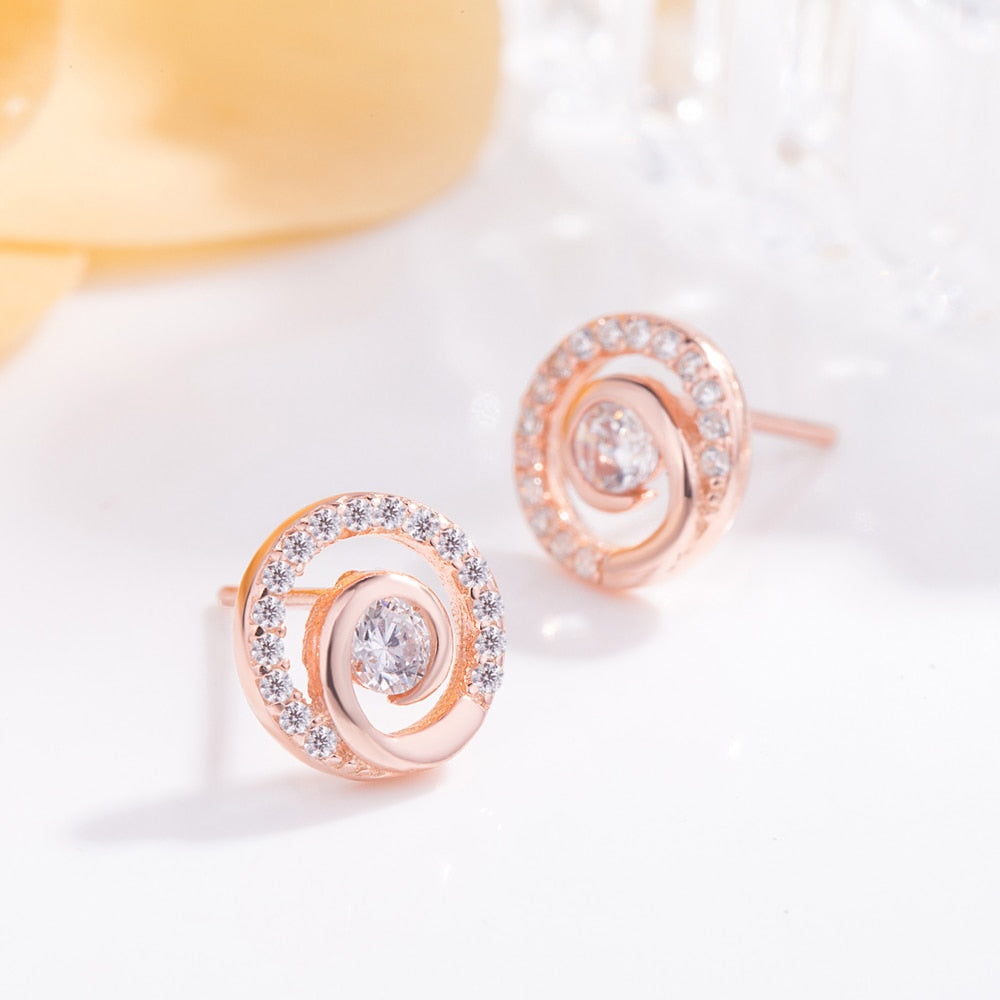 Women Original 925 Sterling Silver Earrings ] Cubic Zircon Round Rose Gold Earrings Fine Jewelry For Girlfriend - lecapmode