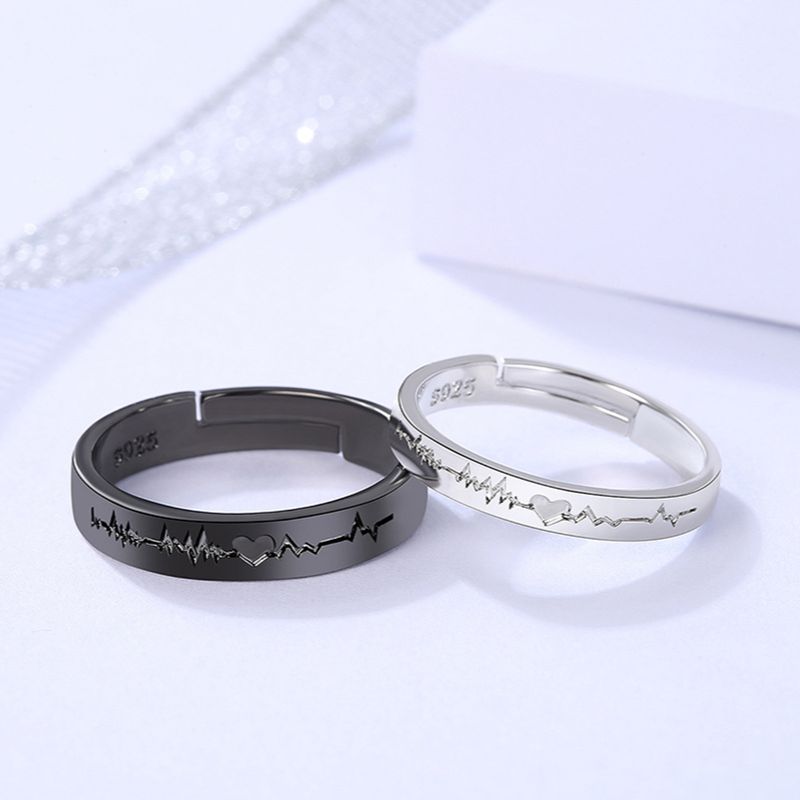 2Pcs Couple Adjustable Rings For Lover Black Silver Engagement Gift - lecapmode