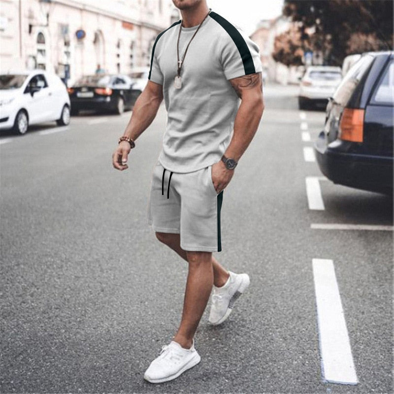 2022 New Summer Men Tracksuit  Sport Suit Short Sleeve T Shirt and Shorts - lecapmode