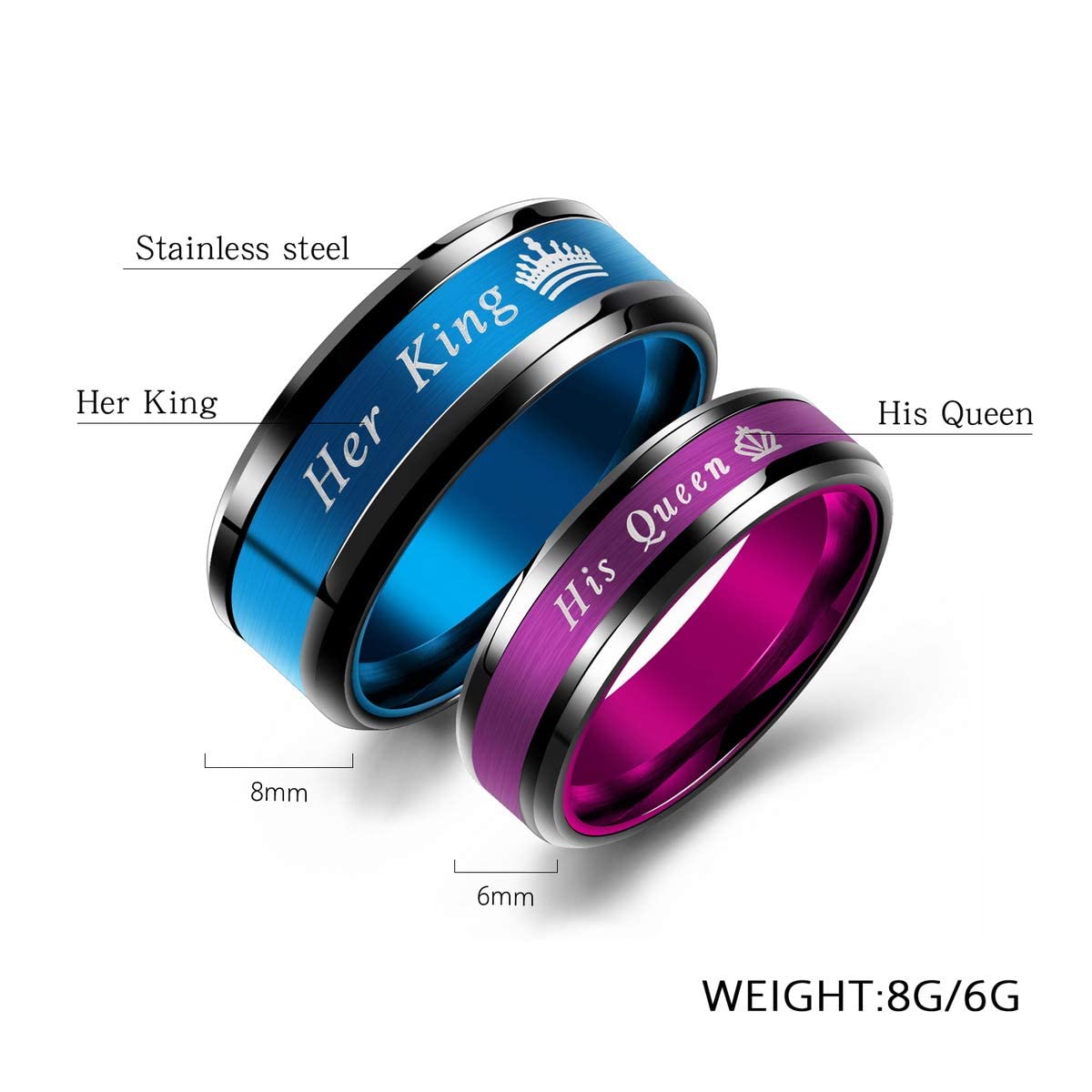 Fashion Couple Rings Romantic Stainless Steel Anniversary Wedding Band Jewelry Gift - lecapmode