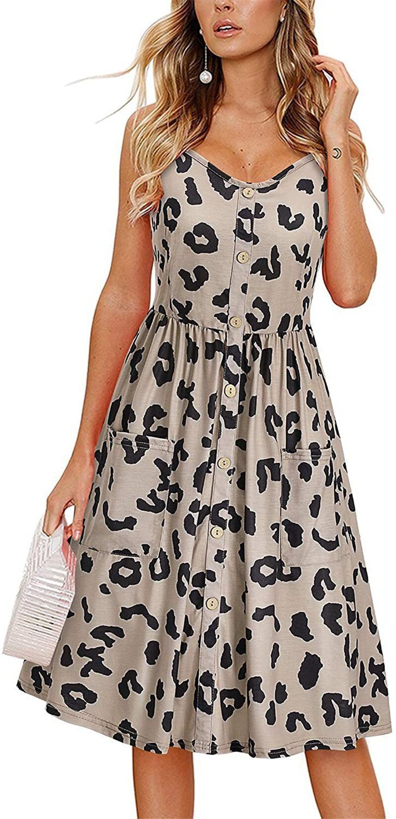 Women Summer Sexy V Neck Floral Print Boho Beach Sleeveless A Line Mini Dress - lecapmode