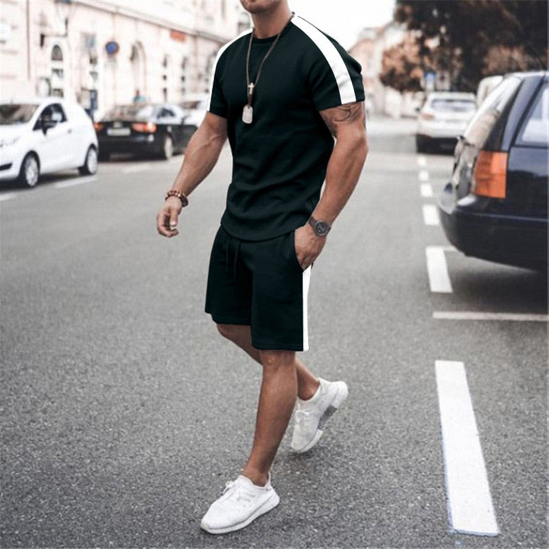 2022 New Summer Men Tracksuit  Sport Suit Short Sleeve T Shirt and Shorts - lecapmode