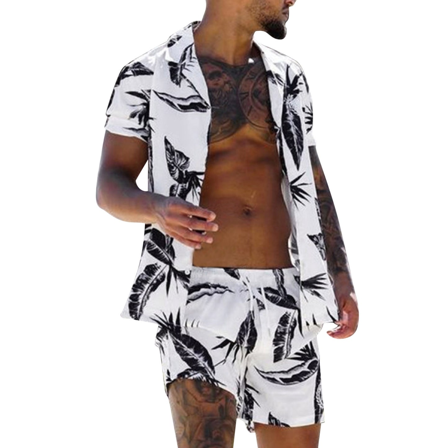 Summer Hawaii Tropical Print Sets Men Shorts Shirt Clothing Set - lecapmode