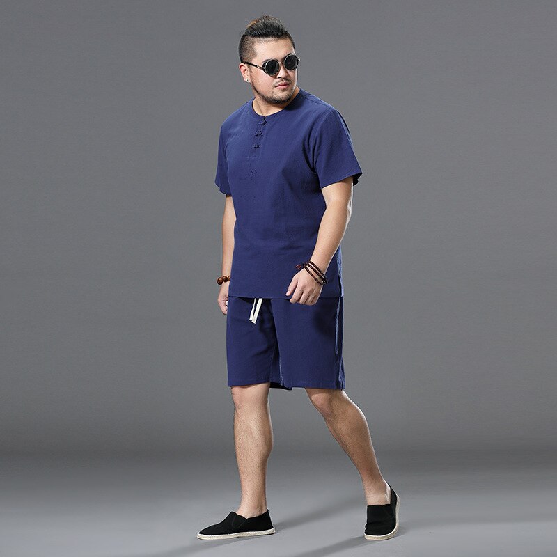 Men Clothing Large Size Tracksuit 8XL 9XL Linen Short T-shirt Summer Suit - lecapmode