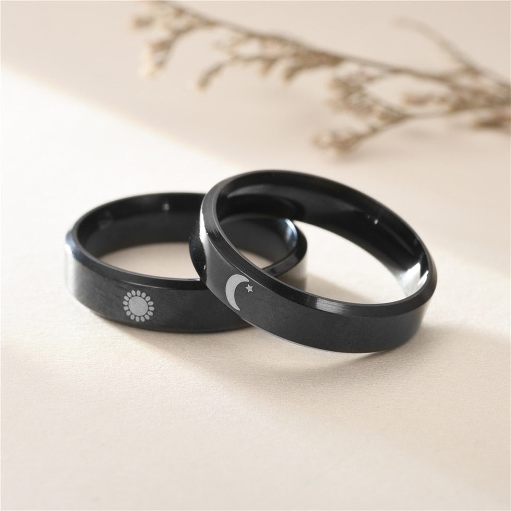 Sun Moon Couple Rings For Women Men Stainless Steel Fashion Jewelry Gifts - lecapmode