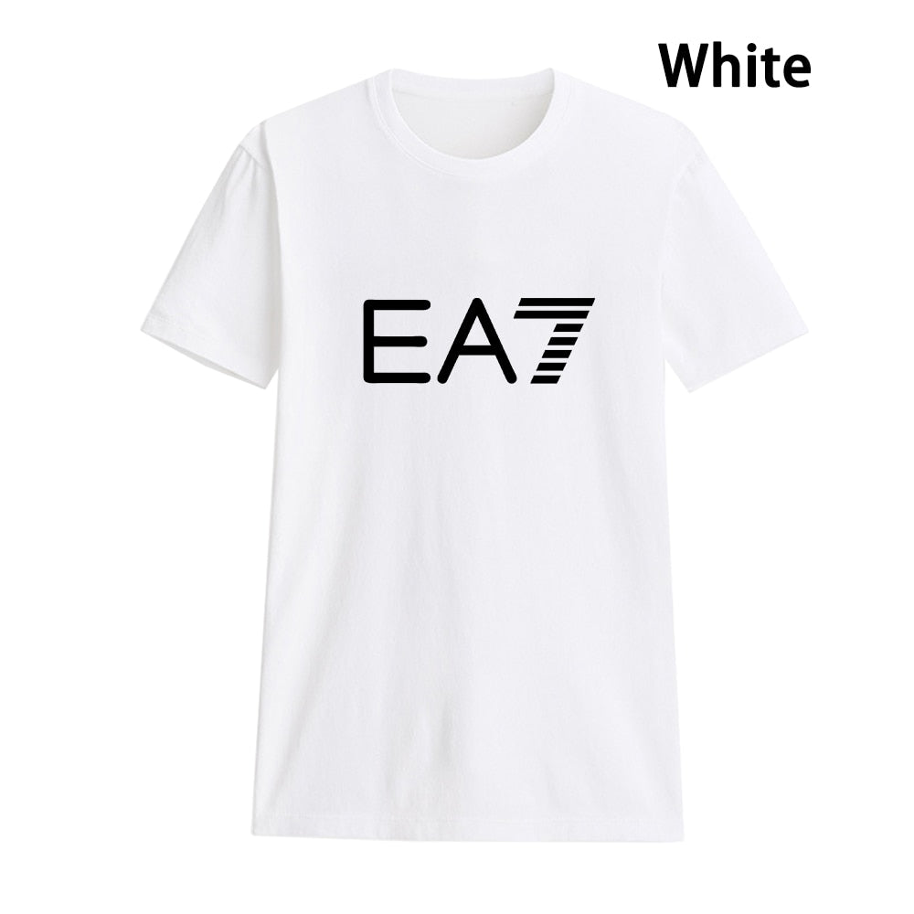 Summer Couple T-Shirt Fashion EA7 Print Lovers Top Man Woman Clothes Cotton Tees - lecapmode