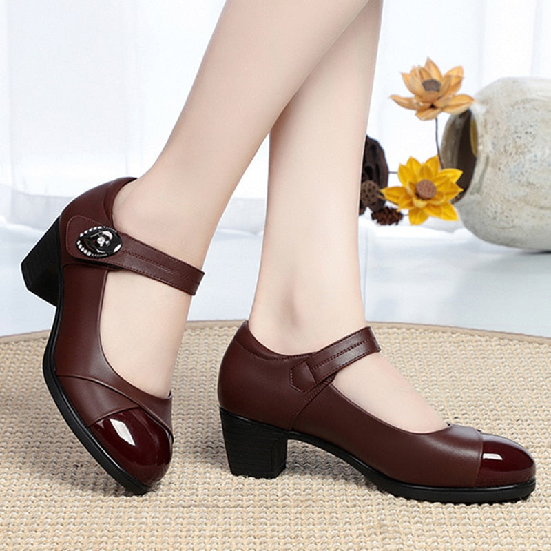 Women 2022 New Comfort Soft Bottom Moccasins Woman Square Heel Casual Shoes - lecapmode