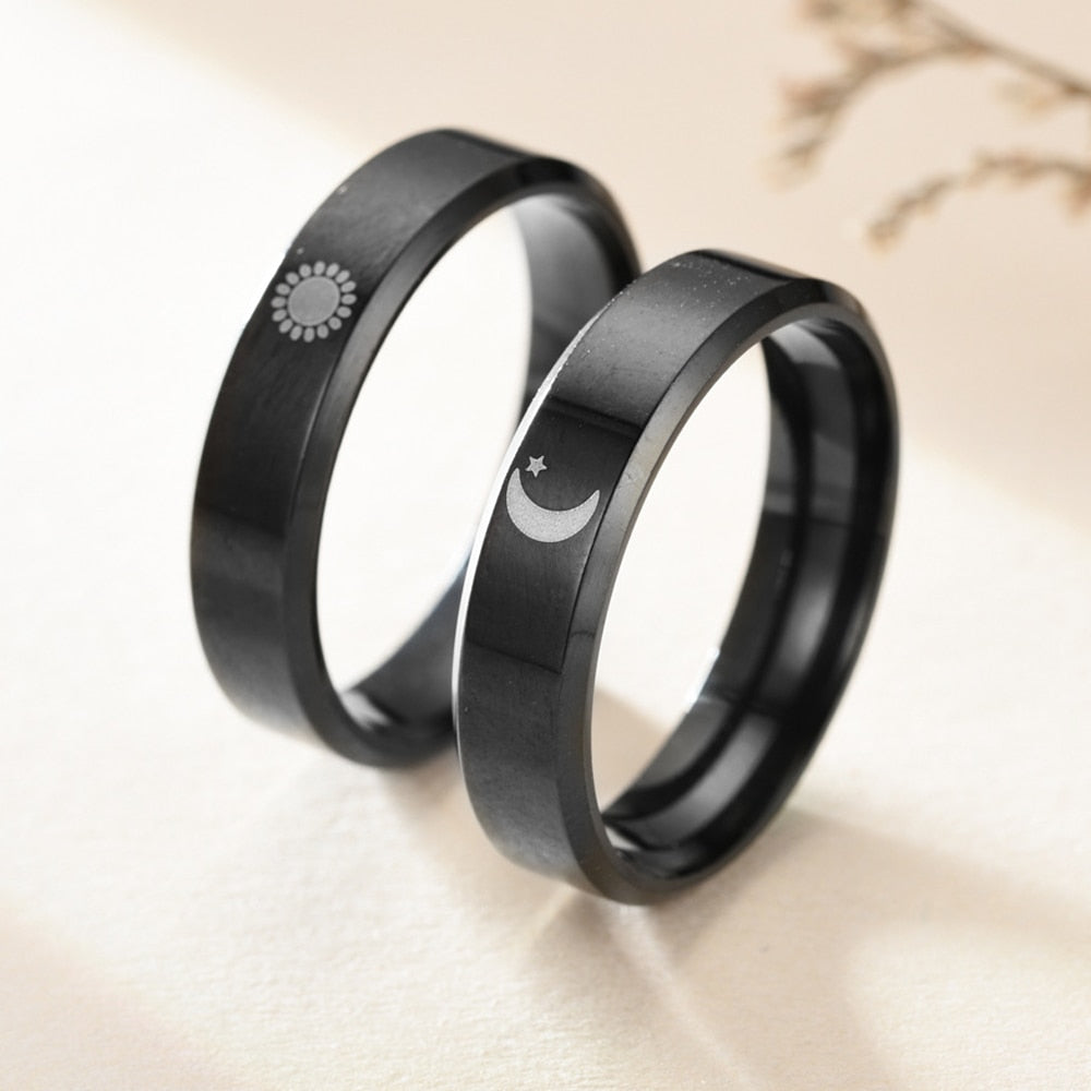 Sun Moon Couple Rings For Women Men Stainless Steel Fashion Jewelry Gifts - lecapmode